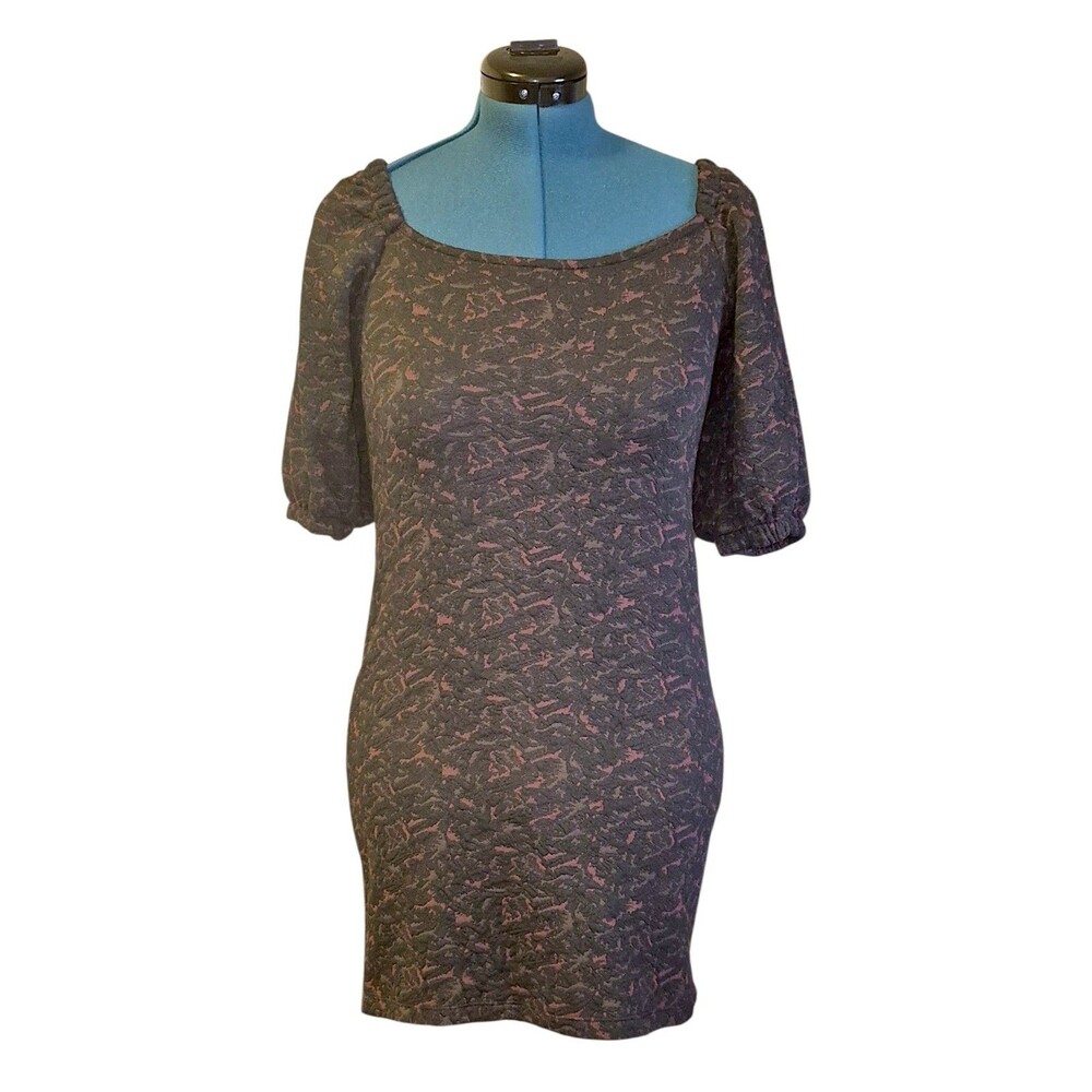 Free People Puff Sleeve Off-the-Shoulder Sunset Mini Dress Black Combo Sz M NWT